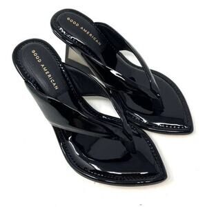 Good American Clear Wedge Sandals Size 6.5 Black Patent GA077P-X